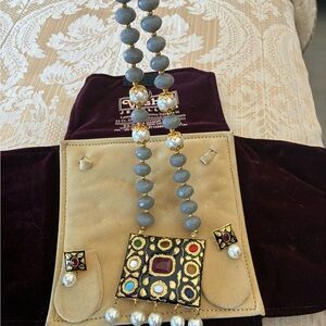 Elegant Gray and Gold Necklace Set